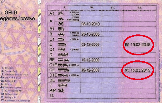 Kokiais atvejais gali vairuotojo pažymėjime būti įrašytas kodas 95?